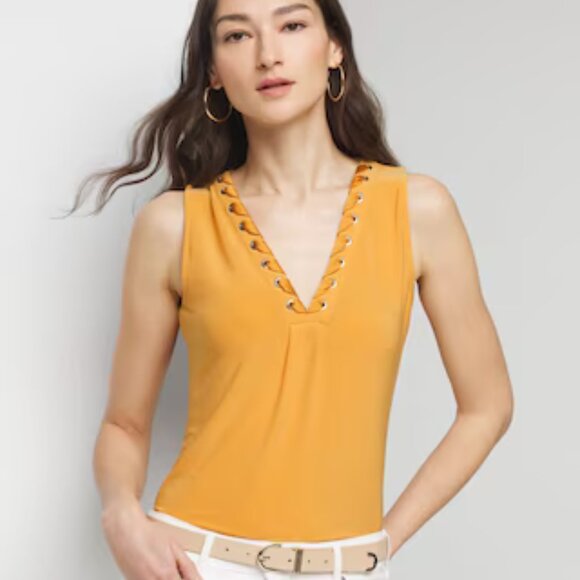 WHBM Matte Jersey Lace Notch Neck Tank, Size M, Liquid Gold - NWT!! - Picture 1 of 7